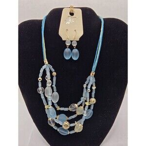 YOU & I Frosted Blue White & Green Beaded Necklace and Earrings Set